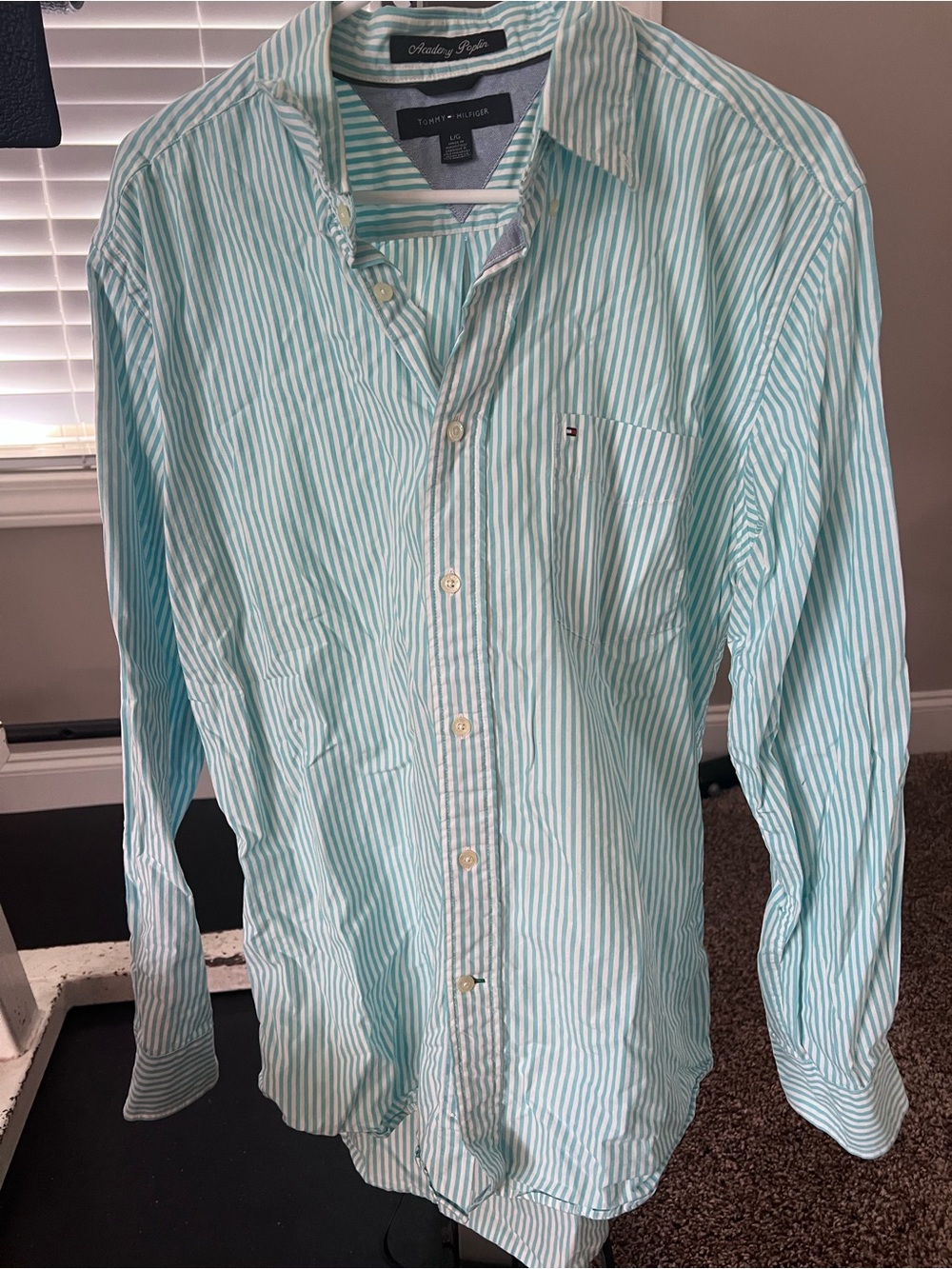 Tommy Hilfiger Men’s Light Blue Striped Button-Down Shirt size large